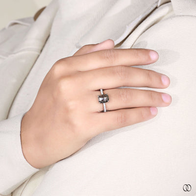 white gold ring salt and pepper engagement ring
