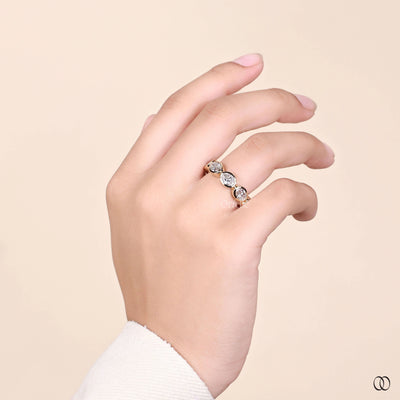 yellow gold ring bezel set diamond wedding band
