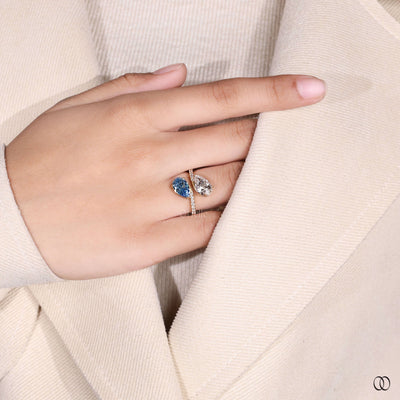 unique design ring bypass pave gold ring
