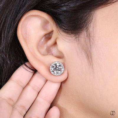 luxury lab grown round diamond halo stud earrings

