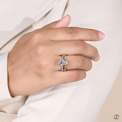pave diamond ring pear cut bridal set
