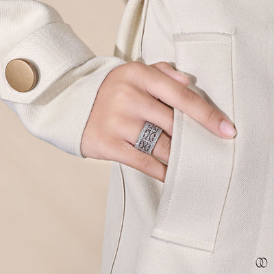 white gold milgrain wedding band design
