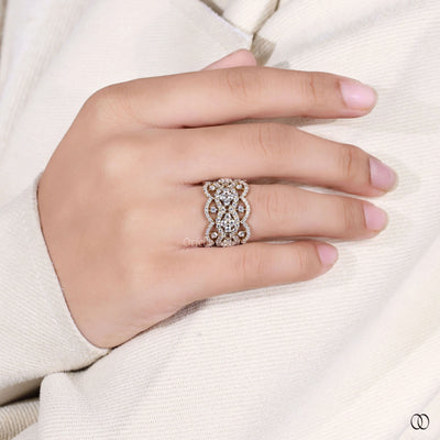 yellow gold band filigree moissanite wedding band
