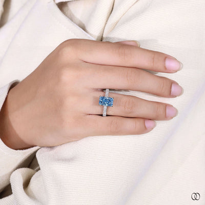 Handmade radiant cut diamond engagement ring with cathedral style
