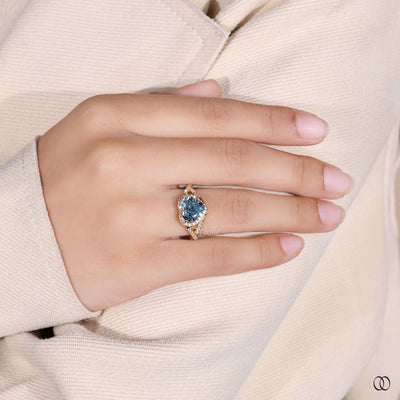 twisted pave engagement ring vivid blue diamond
