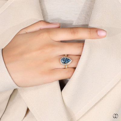 handmade ring halo pear diamond gold ring
