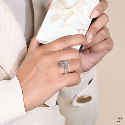Handmade white gold radiant cut diamond engagement ring
