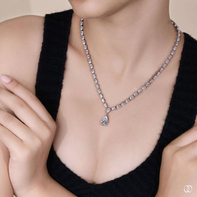 white gold necklace tear drop diamond design
