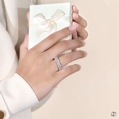 full eternity radiant moissanite wedding band
