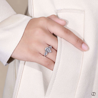 pear cut engagement ring three stone diamond ring
