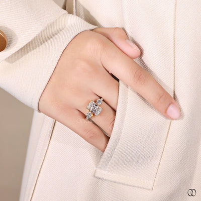 radiant cut diamond ring pave gold band
