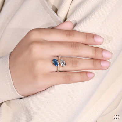pear cut diamond ring bypass setting gold ring

