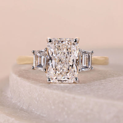three stone engagement ring radiant cut diamond
