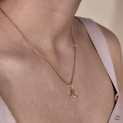 Half Halo With Bezel Set 14K Yellow Gold Teardrop Pendant