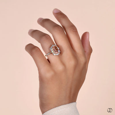 14K Yellow Gold Cluster Set Halo Elongated Cushion Cut Ring