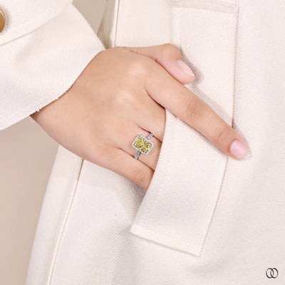 yellow diamond ring pave halo setting ring
