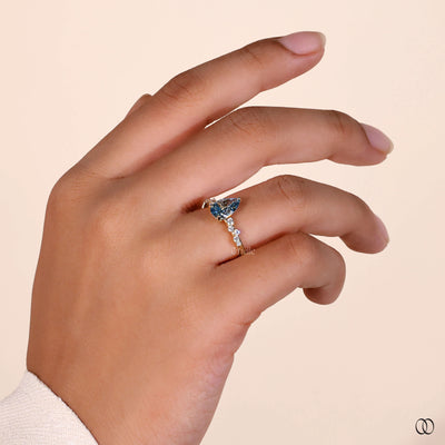 handmade ring yellow gold pear diamond ring
