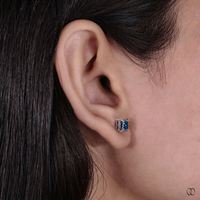 Princess cut stud earrings with a classic four prong setting
