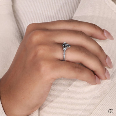 Salt And Pepper Kite Cut Engagement Ring With Side Round And Baguette