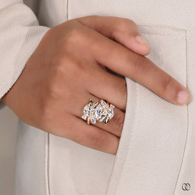 yellow gold marquise diamond cluster ring

