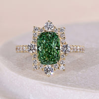 Elongated Cushion Cut Cluster Halo Diamond Engagement Ring