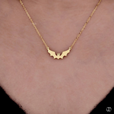 14K Yellow Gold Halloween Bat Dainty Gold Pendant