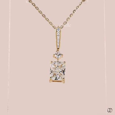 Radiant And Princess Cut Diamond Pendant With 14K Gold Chain