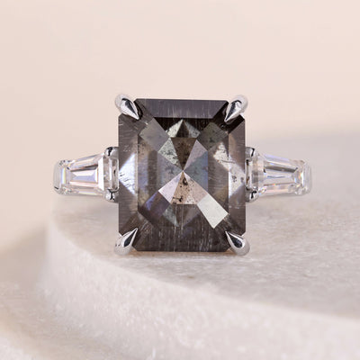 salt and pepper rose cut diamond engagement ring

