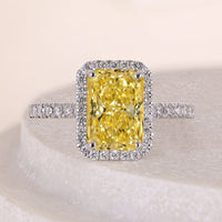 Halo & Pave Radiant Cut Yellow Diamond Ring Promise Gift