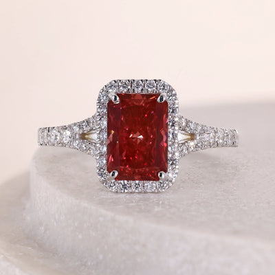 yellow diamond ring radiant cut halo style ring
