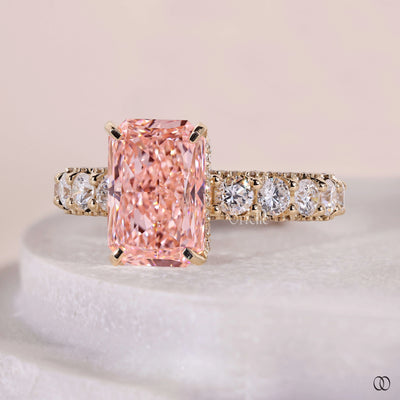 wide band radiant cut diamond engagement ring
