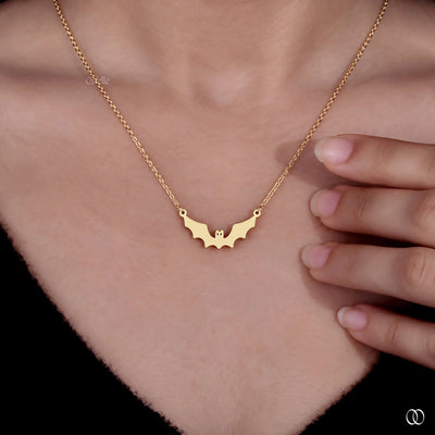 14K Yellow Gold Halloween Bat Dainty Gold Pendant
