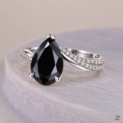 Bypass Setting Pear Cut Rose Cut Engagement Ring
