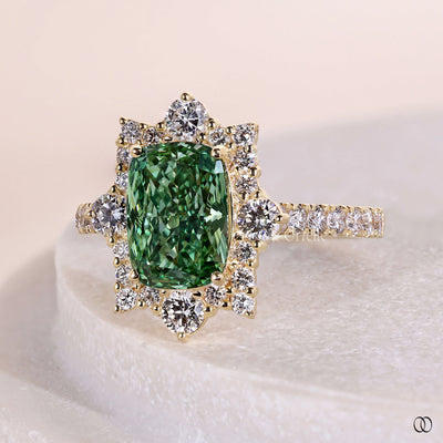 pave style ring cushion cut diamond setting
