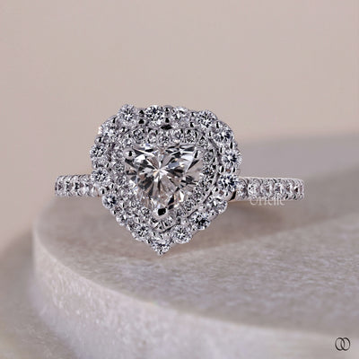 Two Tone Double Halo Heart Cut Engagement Ring