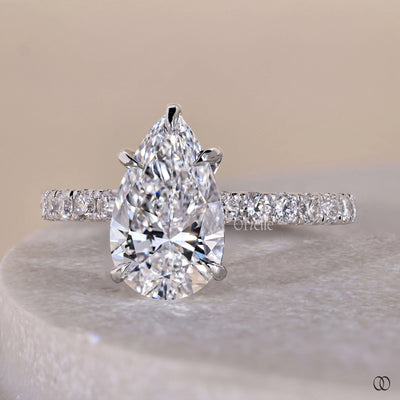 Unique Pave Style Pear Shaped Diamond Engagement Ring