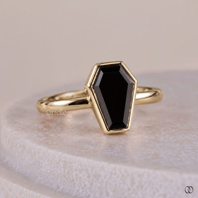 coffin cut moissanite ring yellow gold