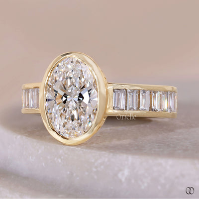 side stone emerald cut oval diamond ring

