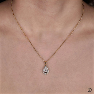 Half Halo With Bezel Set 14K Yellow Gold Teardrop Pendant
