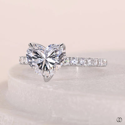 Heart Shape Diamond Engagement  Ring With Pave Band