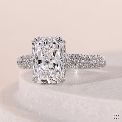 Three Row Pave Set Radiant Cut Diamond Ring Gift For Women