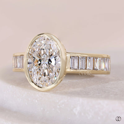 side stone emerald cut oval diamond ring
