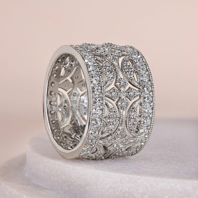 Round Cut Milgrain Set White Gold Wedding Band For Women