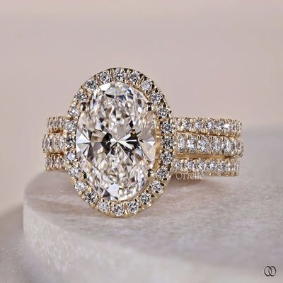 halo diamond ring cathedral setting bridal set
