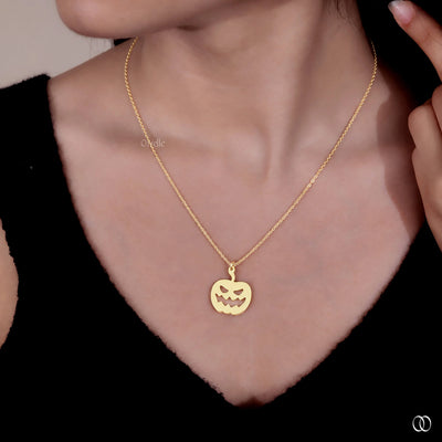 14K Yellow Gold Minimalist Pumpkin Jack O Lantern Pendant