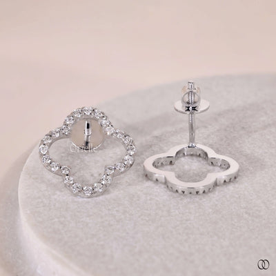full pave lining earrings white gold studs
