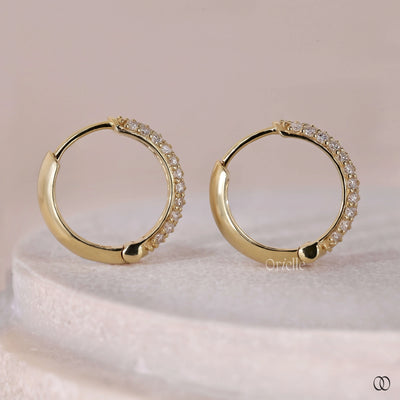 multi row pave hoop earrings yellow gold
