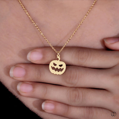 14K Yellow Gold Minimalist Pumpkin Jack O Lantern Pendant