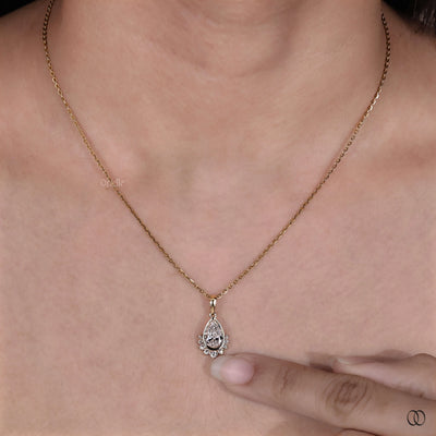 Half Halo With Bezel Set 14K Yellow Gold Teardrop Pendant
