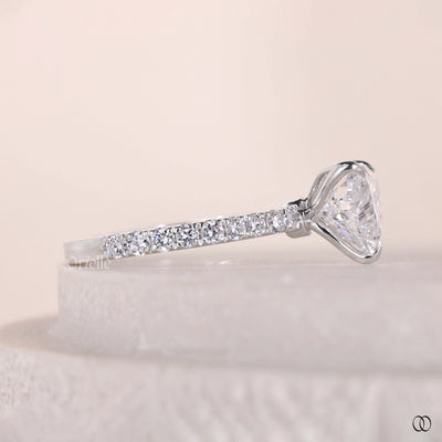 Heart Shape Diamond Engagement  Ring With Pave Band